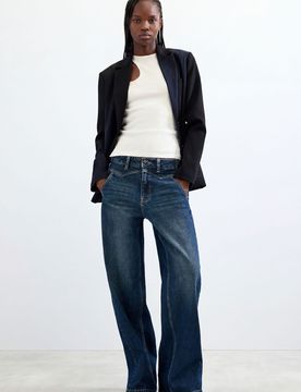 Jean à jambe large, , Coton, Bleu, 34
