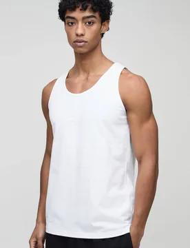 Men's Regular Fit BM Signature Embroidered Essential Vest White Size X-Small White XS - boohooMAN - FashionsVida