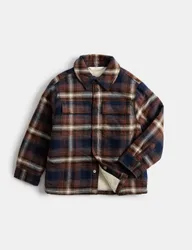 Pure Cotton Borg Lined Checked Jacket (2-8 Yrs) Navy Mix male