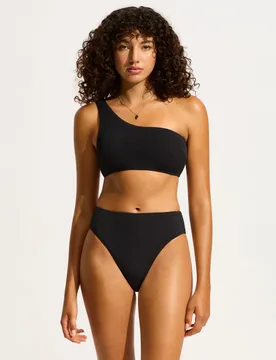 Sea Dive Textured One Shoulder Bikini Top Black female - Seafolly - FashionsVida