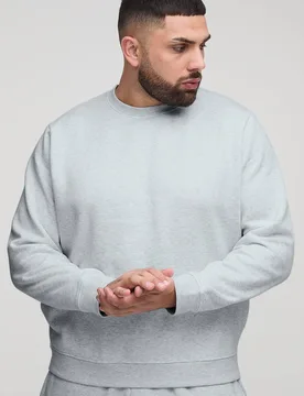 Men's Plus Essential Regular Fit Crew Neck Sweatshirt Grey Marl Size 4X-Large Grey Marl 4XL - boohooMAN - FashionsVida