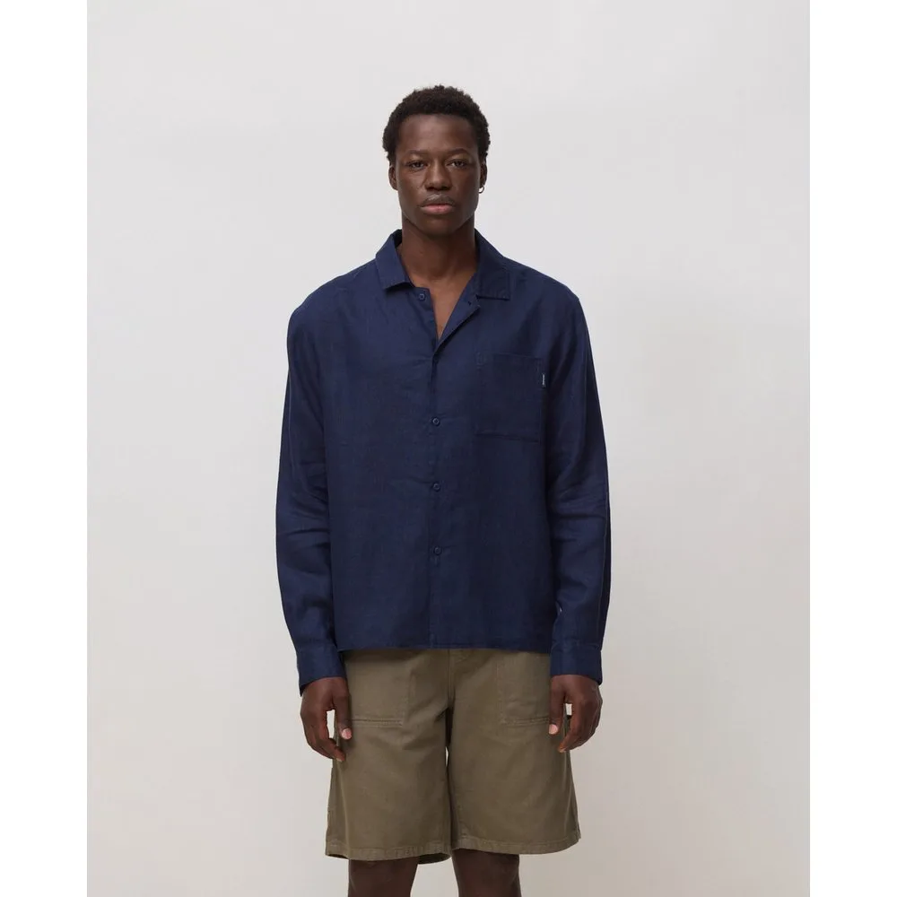Camisa de hombre 100% lino breeze navy - Blue Banana - FashionsVida