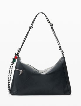 Bolso grande logo charm, Mujer, Poliuretano, Negro, U