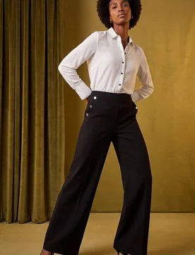 Women's Button Pocket Full Length Trousers in Black Size: 16 - Black - Size: 16 - Roman - FashionsVida