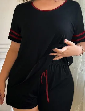 Conjunto de pijama de talla grande con contraste de color, suave y amigable con la piel - Shein - FashionsVida