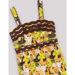 Vestido largo estampado con tirantes y cuerpo fruncido