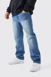 Herren Entspannte Rigid Gewaschene Jeans Hosen Mid Blue Größe 75R