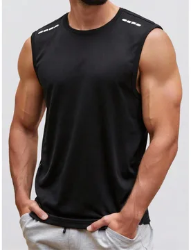 Camiseta de tirantes deportiva de verano ligera para hombres, top minimalista de moda para fitness y running al aire libre en color negro - Shein - FashionsVida