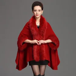 Women Cloak Coats Capes Mid Length Coat Jackets Fur Collar Ponchos Y2k Streetwear Jacket Elegant Open Stitch Autumn Winter