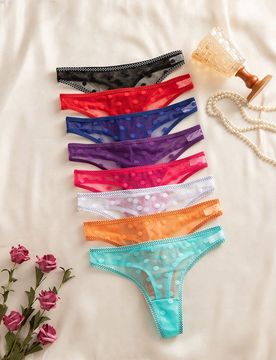 Conjunto de 8 piezas de bragas de encaje románticas y sexys para mujer con lunares
