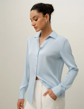 Chemise Soie L Élégante Col Étalé Boutons Coquille Doux Fluide