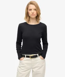 Superdry Damen Athletic Essentials Logo Kleidungsstück Gefärbt Geripptes Oberteil Black - Größe: 44