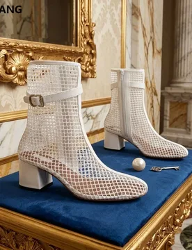 Summer Women's Mesh Cool Boots Round Toe Chunky Heel Ankle Boots Breathable Casual Party Sandals Street Style Comfortable - Aliexpress - FashionsVida