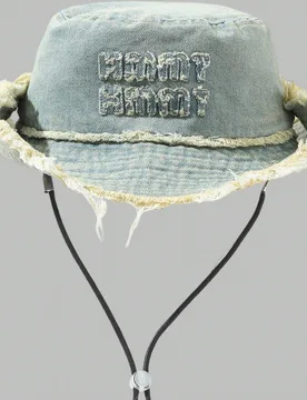Pieza Sombrero de cubo con cordón, bordado con letras en inglés, con borde deshilachado y lavado vintage, adecuado para parejas, deportes al aire li - Shein - FashionsVida