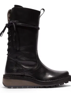 Womens Women’s Black Leather Mid-Calf Long Boots - Heig229 - Size Eu 41 - FLY London - FashionsVida