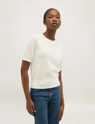 Pure Cotton Textured Crew Neck Jumper White female