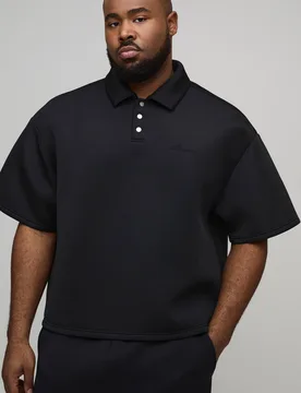 Men's Plus Oversized Boxy Bonded Scuba Rugby Polo Black Size 5X-Large Black 5XL - boohooMAN - FashionsVida