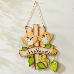 Holz-Deko "Willkommen" Vögel & Raupe Casa Bonita