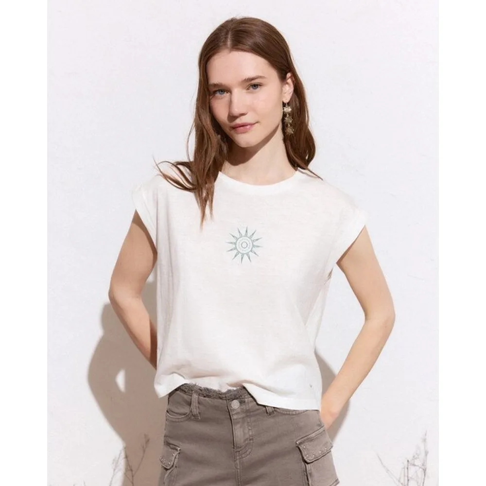 Camiseta de mujer sin mangas bordado - Green Coast - FashionsVida