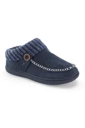 Women's Moccasin Knitted Collar Slippers in Navy Size: 5 - Navy - Size: 5