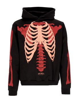 Felpa Leggera Cappuccio Uomo Skeleton Print Hoodie Black/red