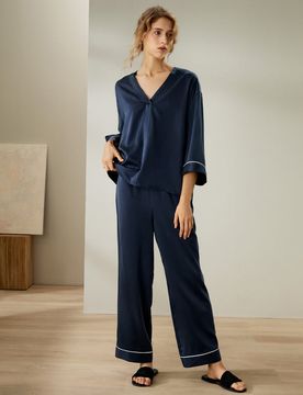 Pyjama Soie Col En V Coupe Ample 100% Soie Pure Léger Et Résistant Aux Rides M