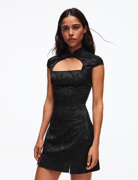Robe Courte En Satin Jacquard L Noir