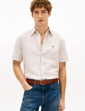 Camisa de caballero de manga corta estampada de lino - Tommy Hilfiger - FashionsVida