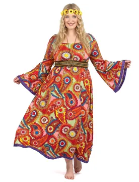 Hippie-Damenkostüm in Übergröße Flower-Power bunt - Widmann - FashionsVida