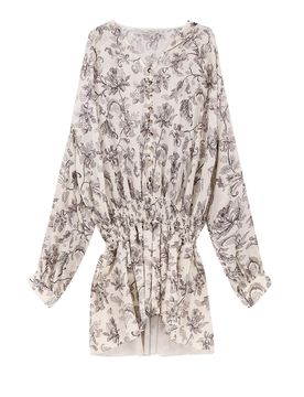 Floral Print Mini Dress with V-Neck and Long Sleeves