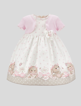 Abito a pois fiore bambina bianco-rosa