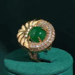 Vintage Jewelry Green Ring Emerald Stone For Woman Gold Color High Quality Rhinestone Oval Wedding Accessories 2026 Mother Day