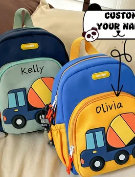 Esta mochila personalizable con diseño de mini excavadora linda tiene un diseño con cremallera. Cuenta con correas ajustables para los hombros y se - Shein - FashionsVida