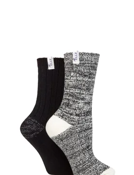 Women's 2 Pair Velvet Soft and Sparkle Boot Socks Blacks 4-8 Ladies - Black - Size: Small - ELLE - FashionsVida