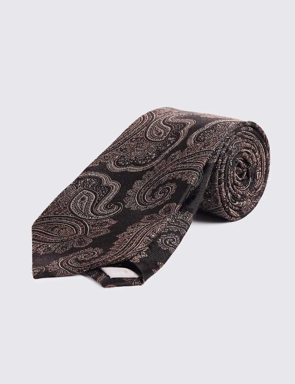 Paisley Pure Silk Tie Dark Brown male - MOSS - FashionsVida