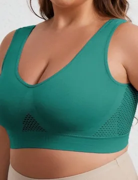 Pieza Sujetador deportivo sin costuras con diseño hueco para mujer de talla grande, parte superior de activewear cómoda, transpirable y con soporte - Shein - FashionsVida