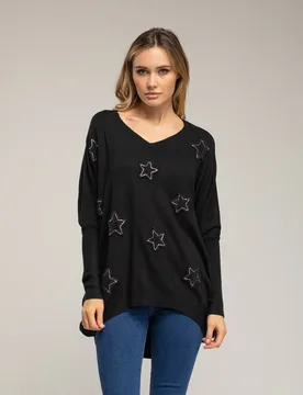 Jersey de mujer de punto oversize largo con detalle de estrellas - Tantra - FashionsVida