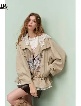 ELFSACK Print Trench Coat for Women, Long Sleeve Lace Collar Vintage Gothic Jacket, Spring Autumn Streetwear Outfit - Aliexpress - FashionsVida