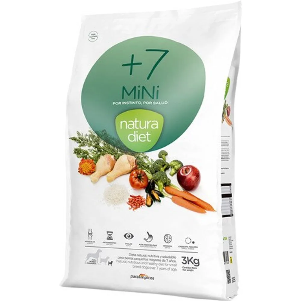 Pienso para perros sénior mini +7 pollo 3 kg - Natura Diet - FashionsVida