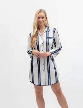 Cotton Modal Striped Nightshirt Navy Mix female - Cyberjammies - FashionsVida