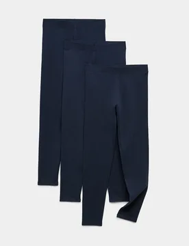 Pack Cotton Rich Plain Leggings (6-16 Yrs) Navy female - M&S - FashionsVida