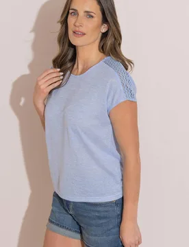 Women's Light Knitted Short Sleeve T-Shirt in Light Blue Size: Medium - Light Blue - Size: M - Klass. - FashionsVida