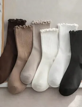 Par de Calcetines de Mujer de unicolor con Volantes, Calcetines de Moda Minimalista Versátiles Cómodos Suaves y Lindos hasta la Pantorrilla, Adecuad - Shein - FashionsVida