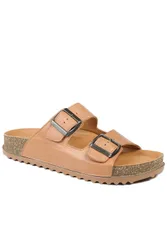 Leather Dual Buckle Fastening Sandals - Tan - Size: 7
