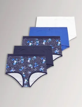 Women's 5 Pack Floral Butterfly Print Full Briefs in Dark Blue Size: 26-28 - Dark Blue - Size: 26-28 - Yours - FashionsVida