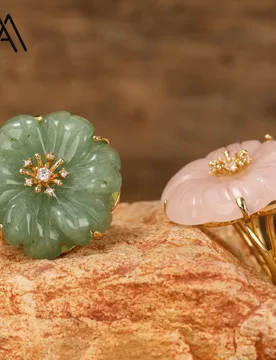 Green Tourmaline Natural Crystal Ring Flower-Shaped Rose Quartz Ring Copper-Plated Gold Gemstone Jewelry Adjustable for Women - Aliexpress - FashionsVida