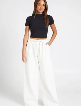 Womens Elasticated Waist Wide Leg Jean - White - Size 12 Uk - Boohoo - FashionsVida