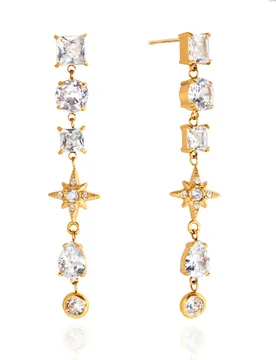 Coranda 18K Gold Plated Stainless Steel Octagonal Star Tassel Earrings Exquisite Zircon Women's Jewelry Gift - Aliexpress - FashionsVida