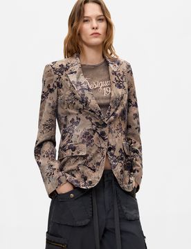 Veste de costume floquée, , Polyester, Noir, XS
