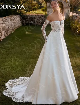 RODDRSYA Lace Long Sleeves Wedding Dress 2026 Boho Satin Sweetheart Appliques Bridal Dresses Customized Vestido De Novia Boda - Aliexpress - FashionsVida